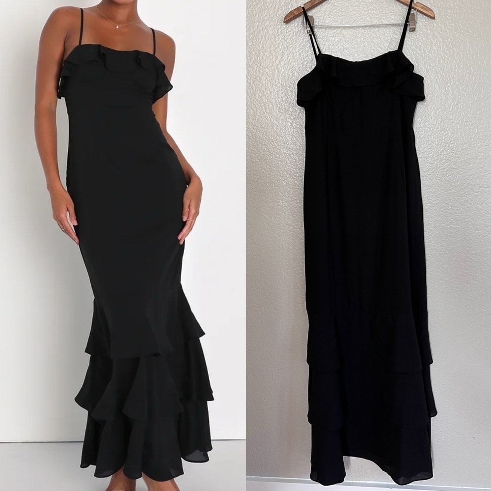 NWOT Lively Evenings Black Sleeveless Tiered Maxi Dress